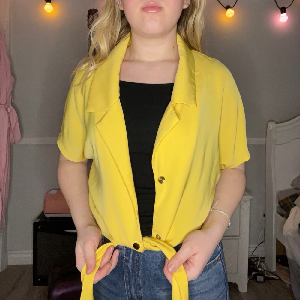 Yellow tie off blouse